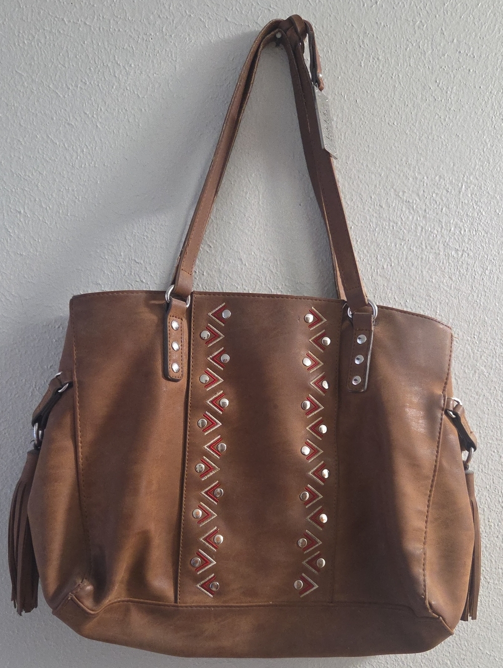 Womens Nicole Miller New York Leather Purse With Tassles and Western Print